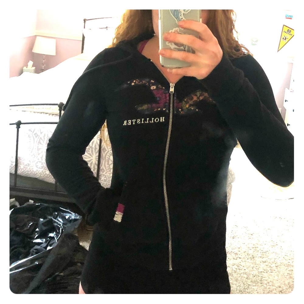 Hollister Black Patterned Logo Zip Up